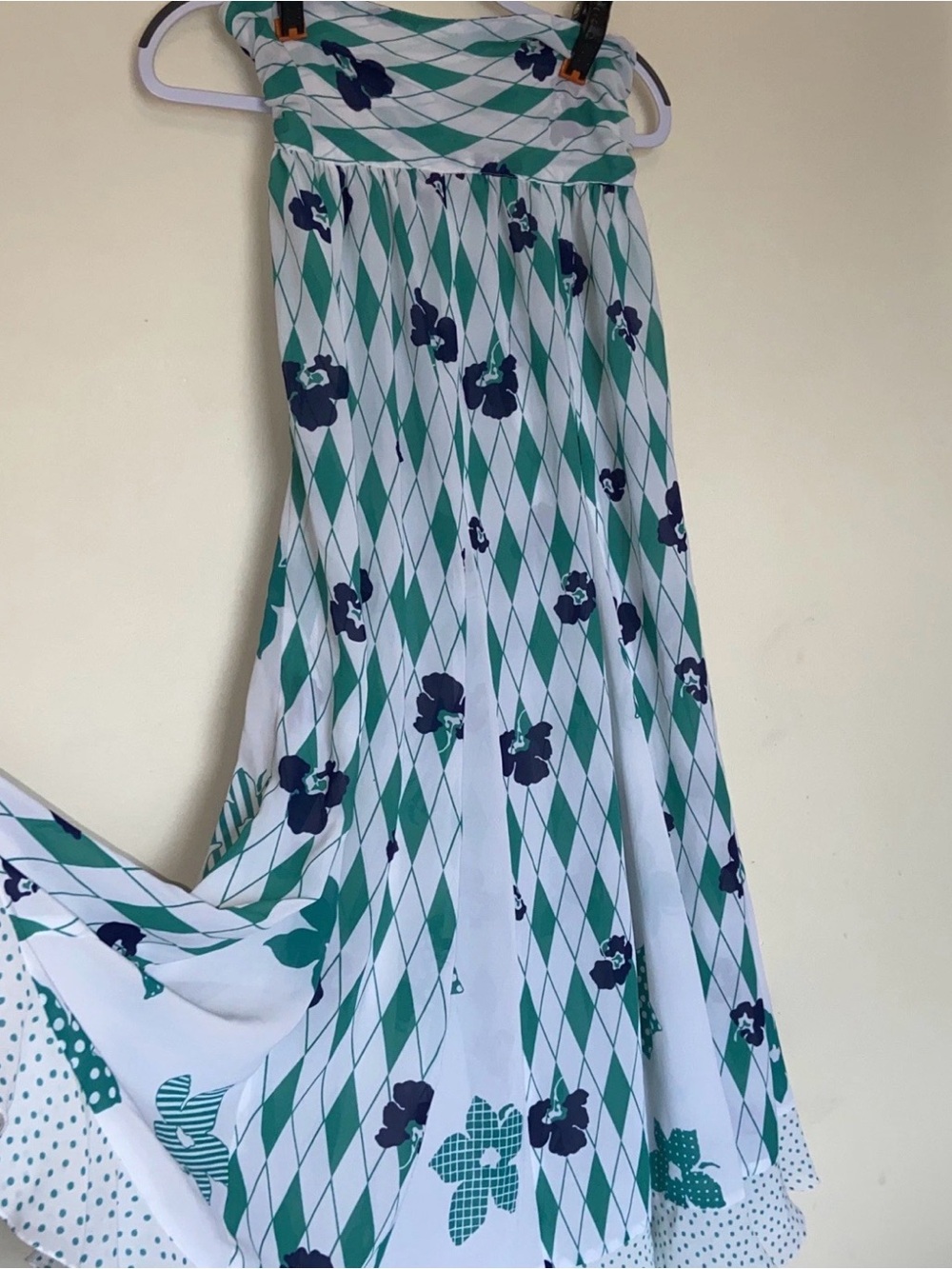 Vtg 80s Diane Freis Boho Skirt Romantic Maxi Flowy Mixed Pattern Flowy Ruffle
